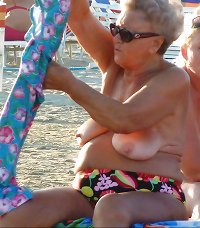 aged granny at beach